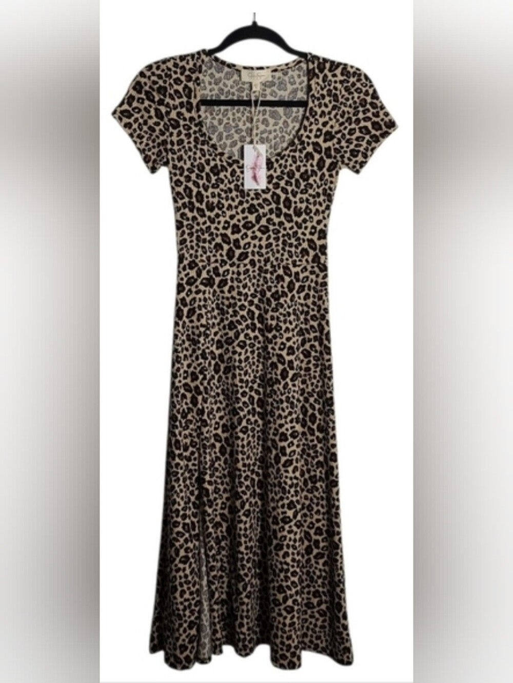 Jessica Simpson Leopard Print Midi Dress in Beige and Black